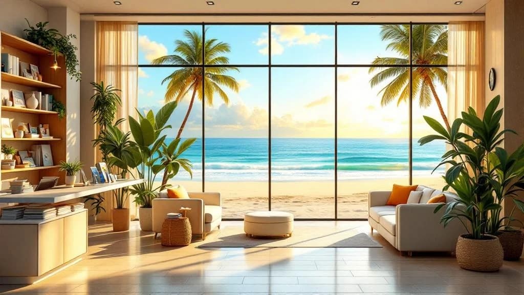 Modernes Reisebüro mit KI-Telefonbot-Technologie